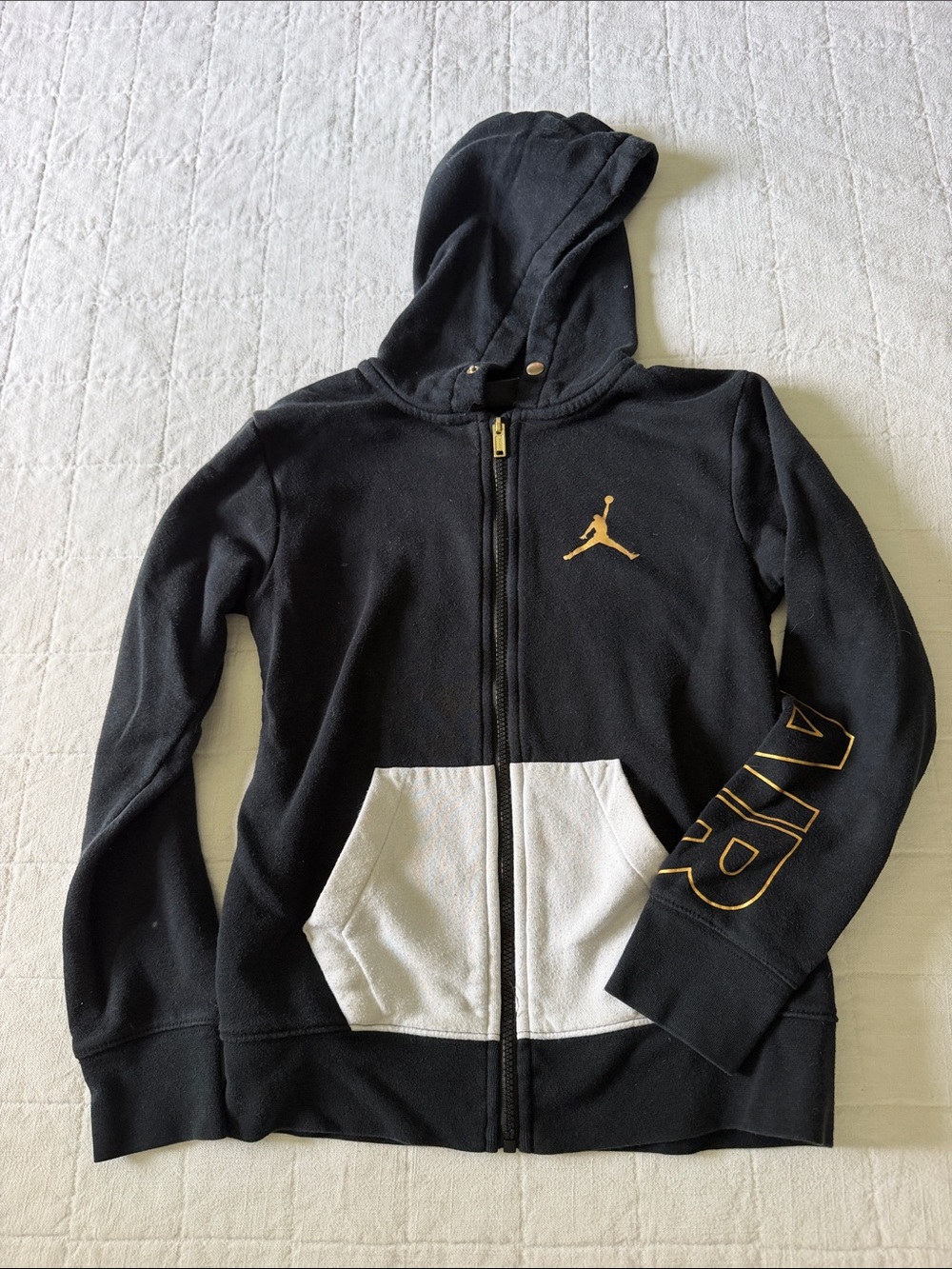 Jordan Black Hoodie with White Pocket and Gold Logo